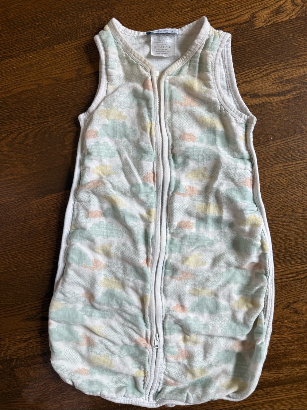 100% Organic cotton The Company Store baby sleep sack with pastel clouds 0-12m